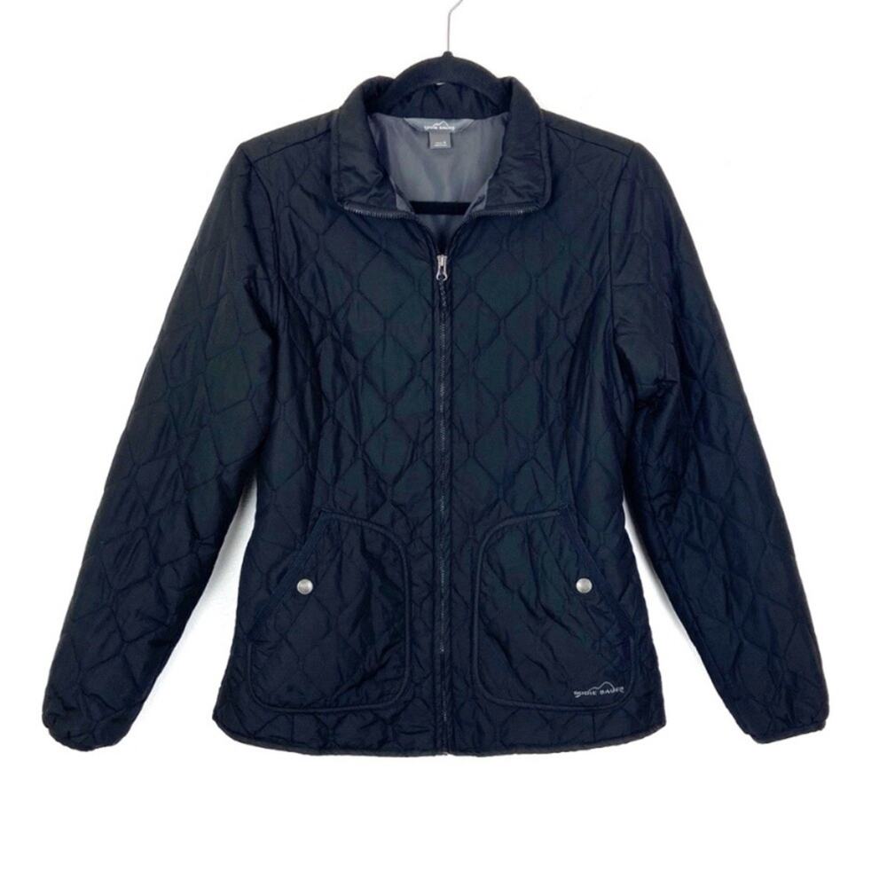 Eddie Bauer Womens Small Coat Jacket Lightweight Zip Up Quilted Classic Black